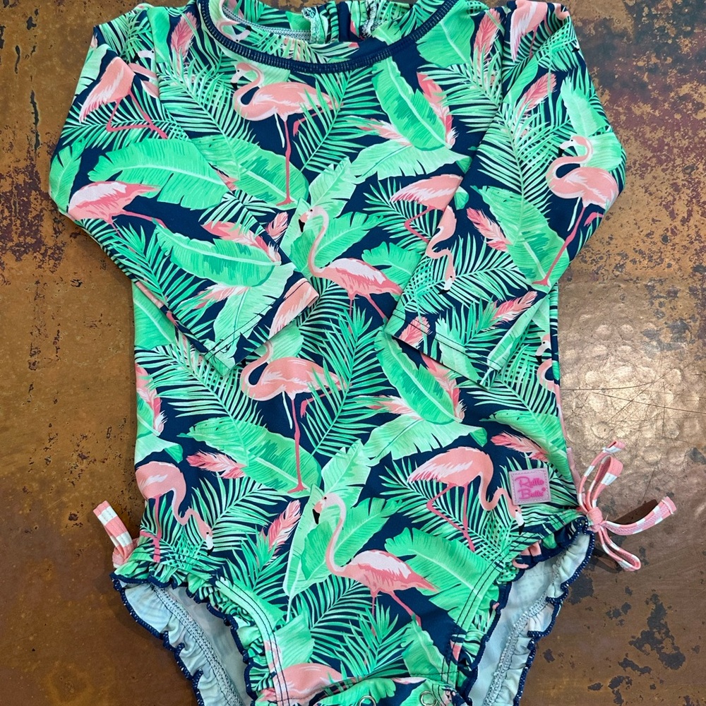 Ruffle Butts Flamingo Rashguard Swimsuit